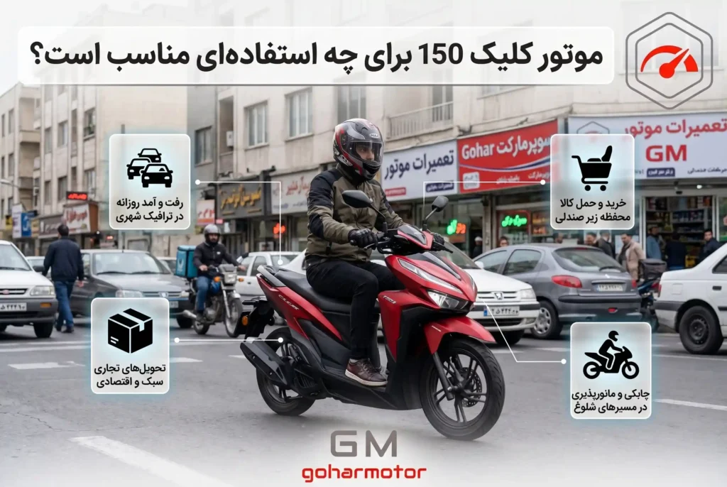 انواع استفاده های موتور کلیک 150 - گهر موتور